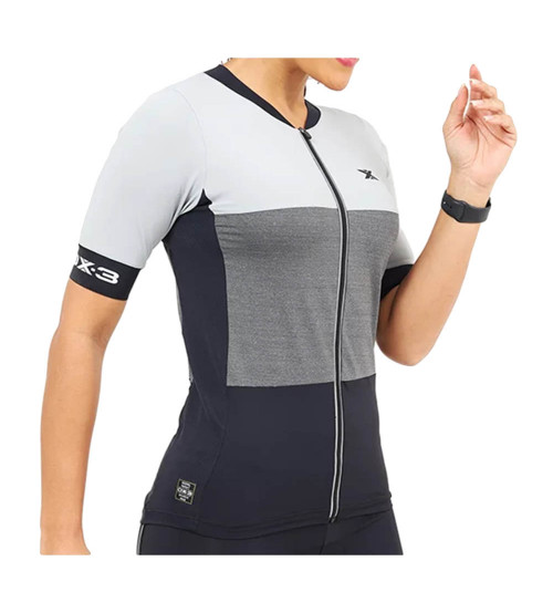 Camisa de Ciclismo DX-3 Feminina Ultra  UV 50+ - Cinza/Preto