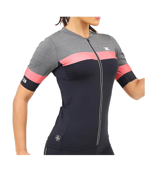 Camisa de Ciclismo DX-3 Feminina Ultra UV 50+ - Mescla/Preto